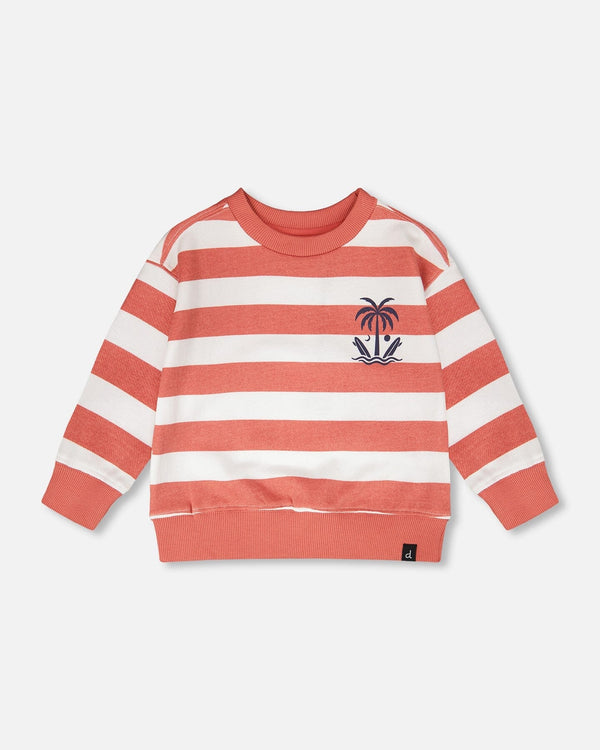 French Terry Sweatshirt Brick And White Stripes - H30T30_3H047