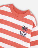 French Terry Sweatshirt Brick And White Stripes - H30T30_3H047