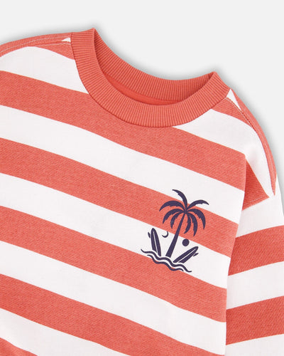 French Terry Sweatshirt Brick And White Stripes - H30T30_3H047