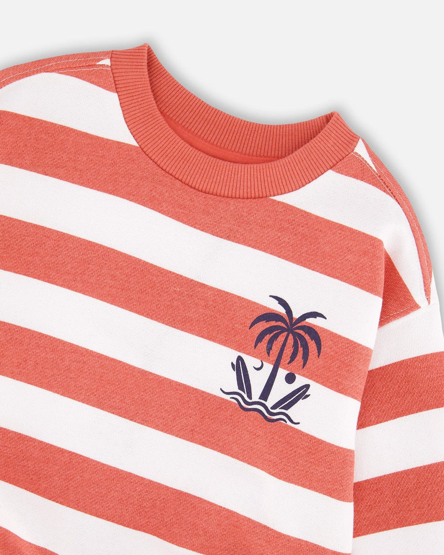 French Terry Sweatshirt Brick And White Stripes - H30T30_3H047