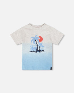 Organic Cotton Short Sleeve T-Shirt Grey Mix To Blue Gradient - H30T70_3H188