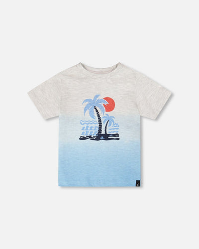 Organic Cotton Short Sleeve T-Shirt Grey Mix To Blue Gradient - H30T70_3H188