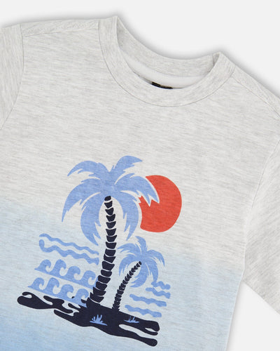 Organic Cotton Short Sleeve T-Shirt Grey Mix To Blue Gradient - H30T70_3H188