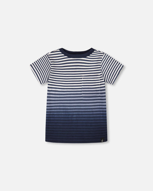 Organic Cotton Short Sleeve T-Shirt Blue Gradient Stripes - H30T73_3H105