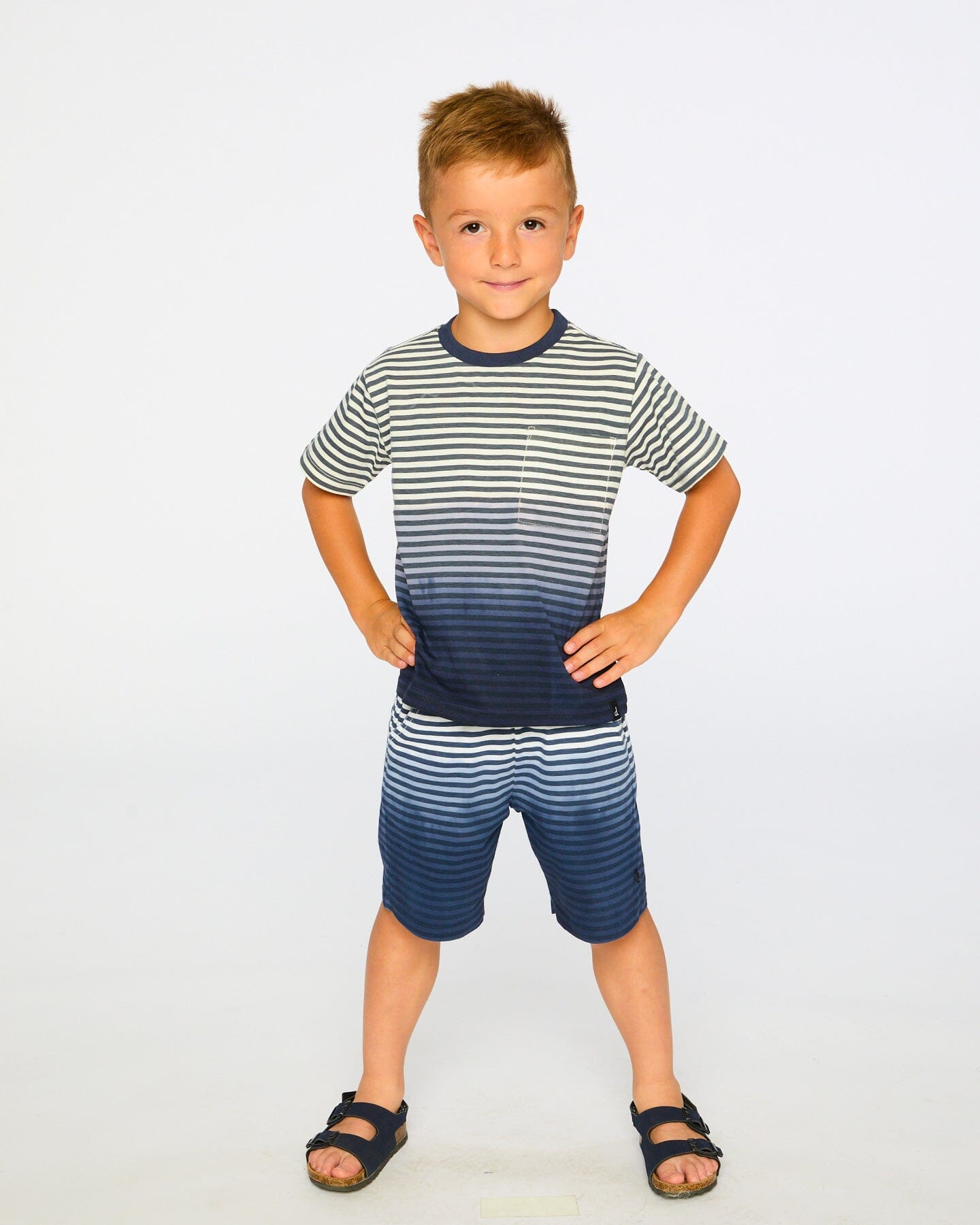 Organic Cotton Short Sleeve T-Shirt Blue Gradient Stripes - H30T73_3H105