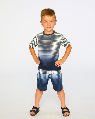 Organic Cotton Short Sleeve T-Shirt Blue Gradient Stripes - H30T73_3H105
