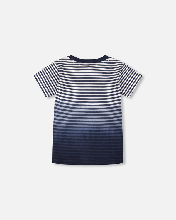 Organic Cotton Short Sleeve T-Shirt Blue Gradient Stripes - H30T73_3H105