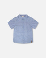 Printed Chambray Short-Sleeve Shirt Blue Denim Stripes - H30U15_3H113