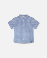Printed Chambray Short-Sleeve Shirt Blue Denim Stripes - H30U15_3H113