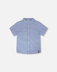 Printed Chambray Short-Sleeve Shirt Blue Denim Stripes - H30U15_3H113