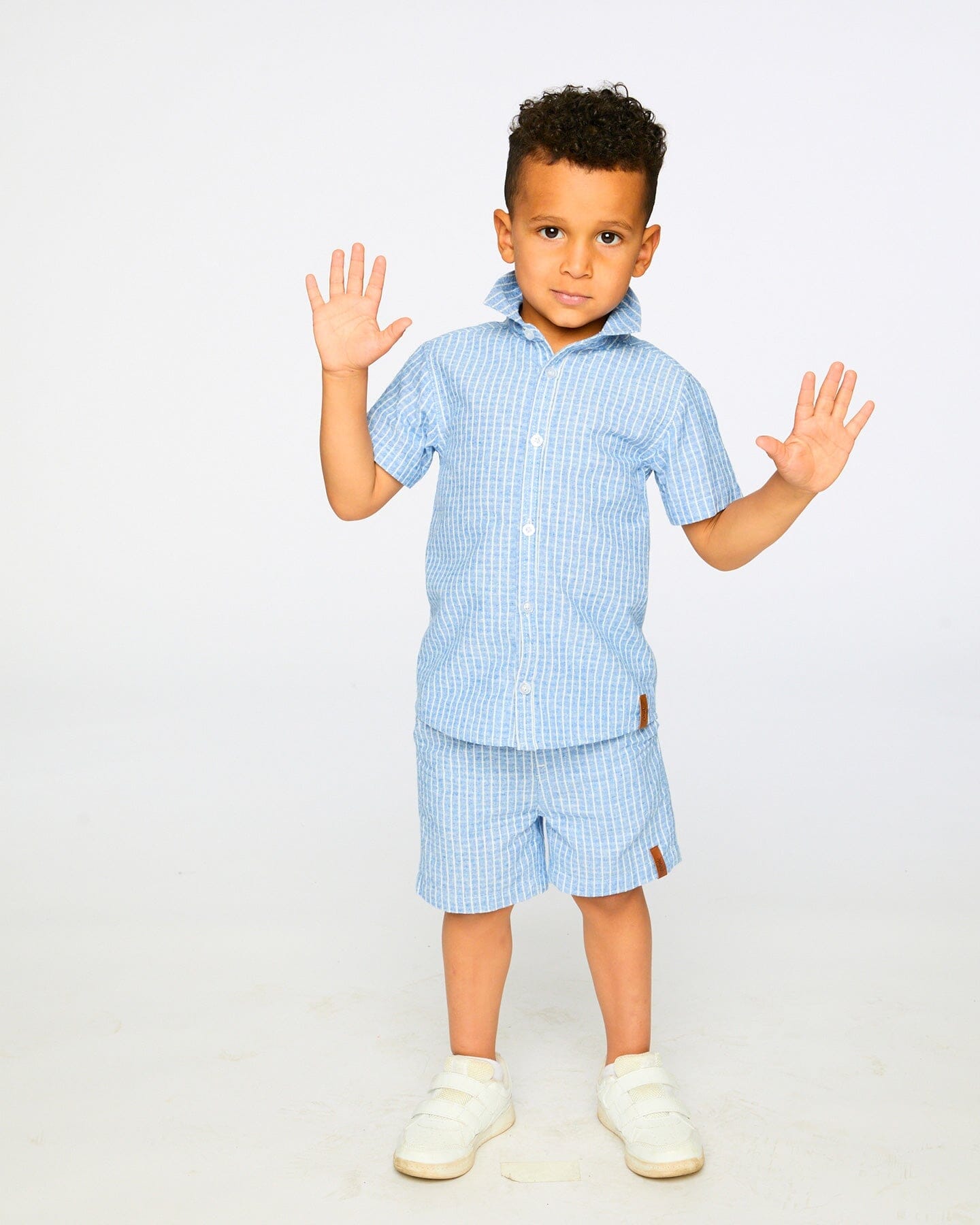 Printed Chambray Short-Sleeve Shirt Blue Denim Stripes - H30U15_3H113