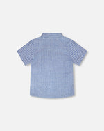 Printed Chambray Short-Sleeve Shirt Blue Denim Stripes - H30U15_3H113