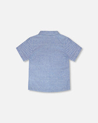 Printed Chambray Short-Sleeve Shirt Blue Denim Stripes - H30U15_3H113