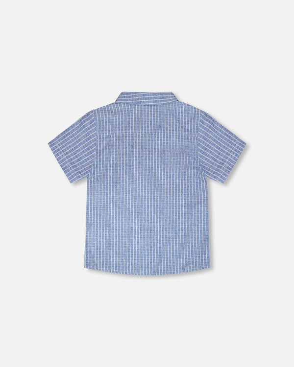 Printed Chambray Short-Sleeve Shirt Blue Denim Stripes - H30U15_3H113