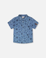 Chambray Short-Sleeve Shirt Blue Printed Skateboards - H30U15_3H114