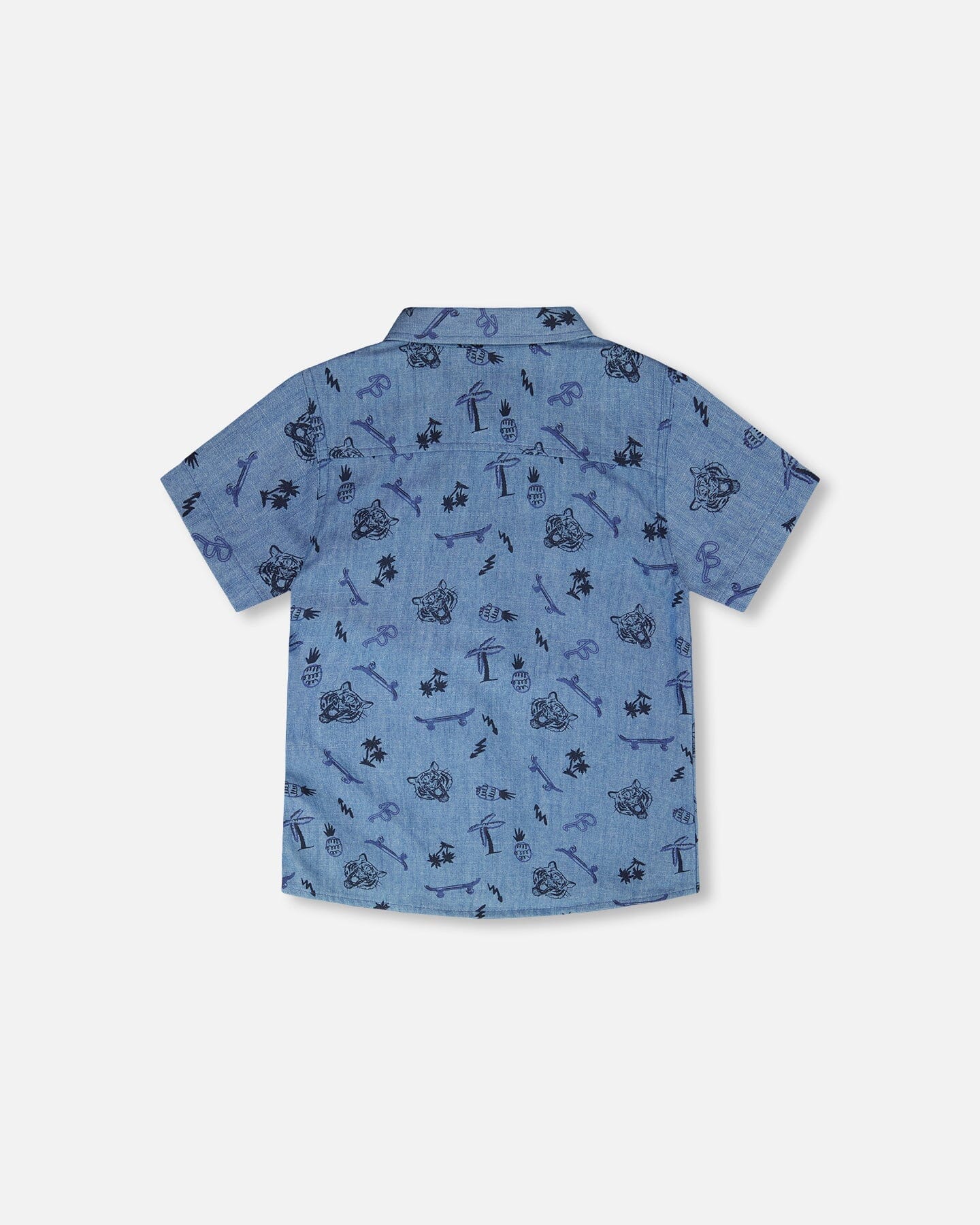 Chambray Short-Sleeve Shirt Blue Printed Skateboards - H30U15_3H114