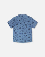 Chambray Short-Sleeve Shirt Blue Printed Skateboards - H30U15_3H114