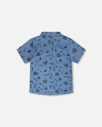Chambray Short-Sleeve Shirt Blue Printed Skateboards - H30U15_3H114