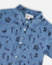 Chambray Short-Sleeve Shirt Blue Printed Skateboards - H30U15_3H114