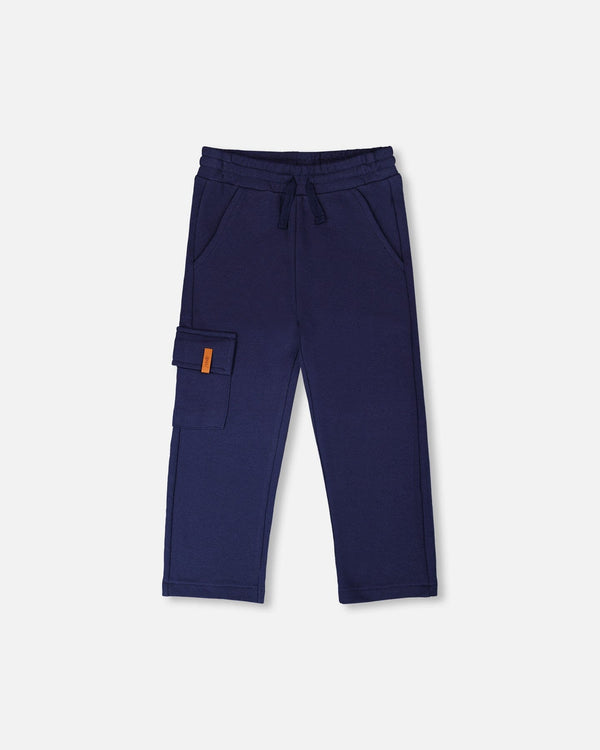 French Terry Sweatpants With Cargo Pocket Dark Blue - H30U23_04810
