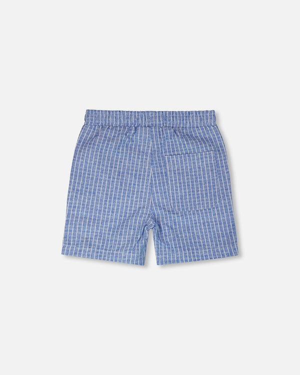 Printed Chambray Shorts Blue Denim Stripes - H30U25_3H113