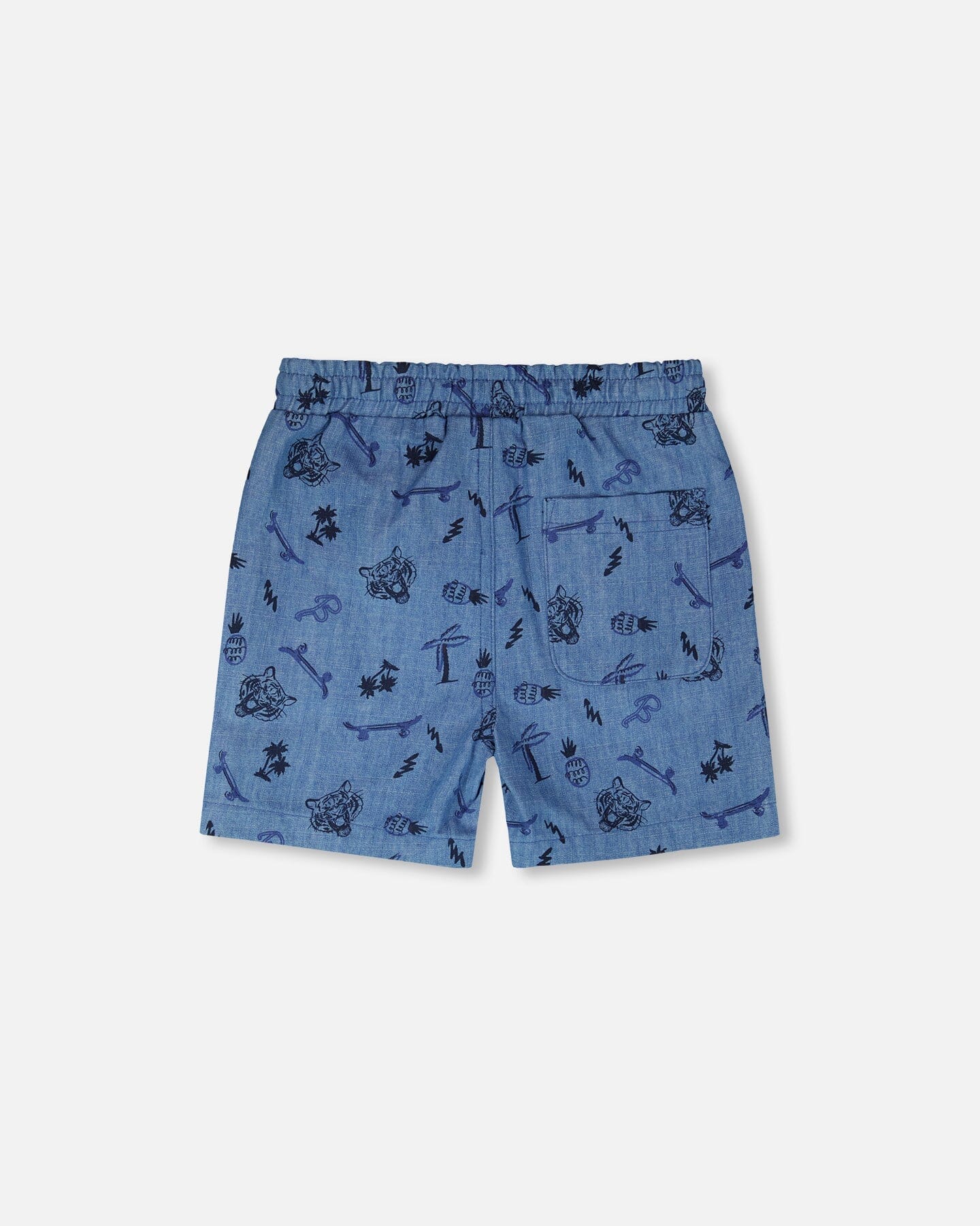 Chambray Shorts Blue Printed Skateboards - H30U25_3H114