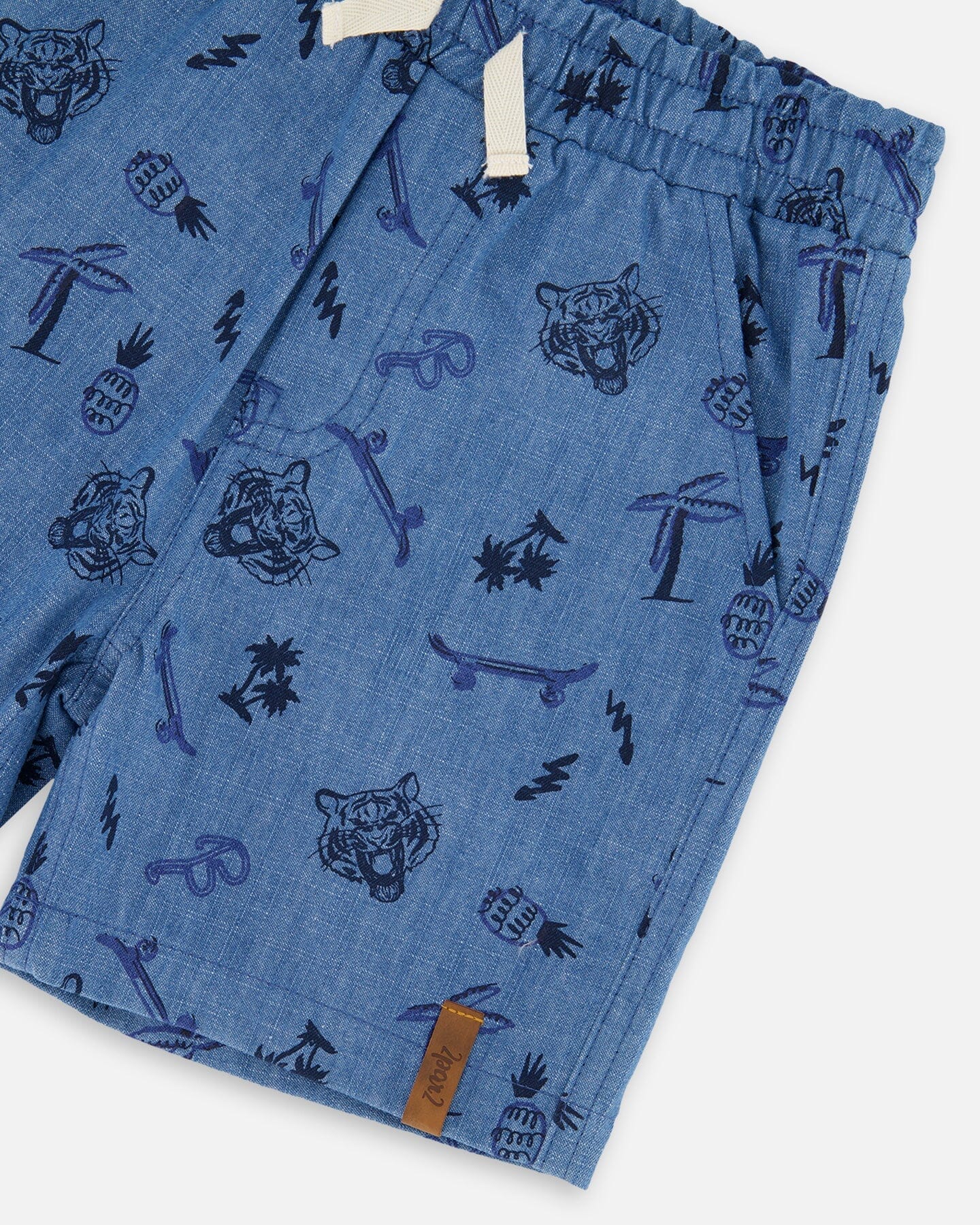 Chambray Shorts Blue Printed Skateboards - H30U25_3H114