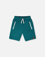 French Terry Shorts With Cross Seams Dark Turquoise - H30U26_03890