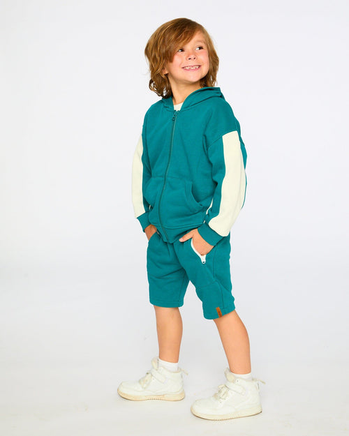 French Terry Shorts With Cross Seams Dark Turquoise - H30U26_03890