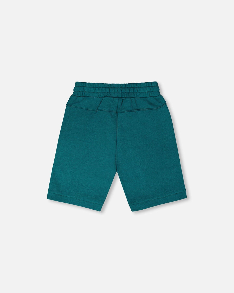 French Terry Shorts With Cross Seams Dark Turquoise - H30U26_03890