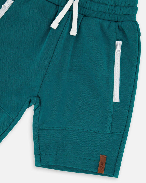 French Terry Shorts With Cross Seams Dark Turquoise - H30U26_03890