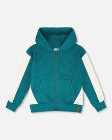 Hooded French Terry Cardigan Dark Turquoise - H30U31_03890