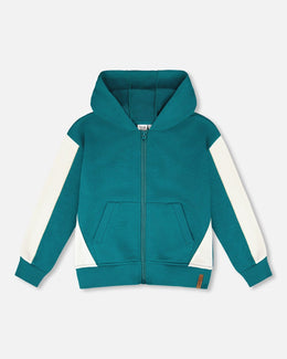 Hooded French Terry Cardigan Dark Turquoise - H30U31_03890