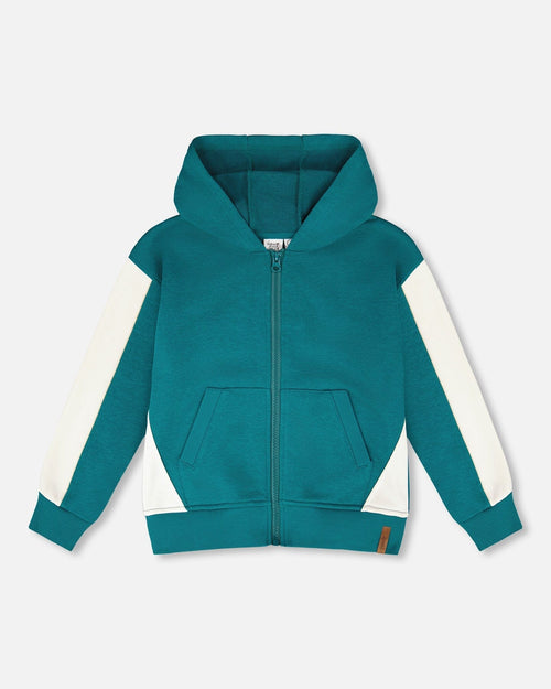 Hooded French Terry Cardigan Dark Turquoise - H30U31_03890