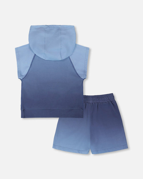 Sleeveless Top And Shorts Set Blue Gradient - H30U35_3H176