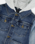 Navy Blue Denim Jacket With Removable French Terry Hood - H30U50_01230