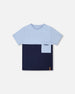 Organic Cotton Colorblock Jersey T-Shirt With Chest Pocket Dark Blue - H30U70_04810