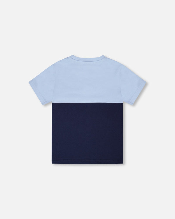 Organic Cotton Colorblock Jersey T-Shirt With Chest Pocket Dark Blue - H30U70_04810