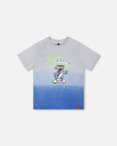 Organic Cotton Jersey T-Shirt With Print Gradient Pale Blue