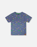 Organic Cotton Jersey T-Shirt Blue Bicycle Print - H30U72_3H119
