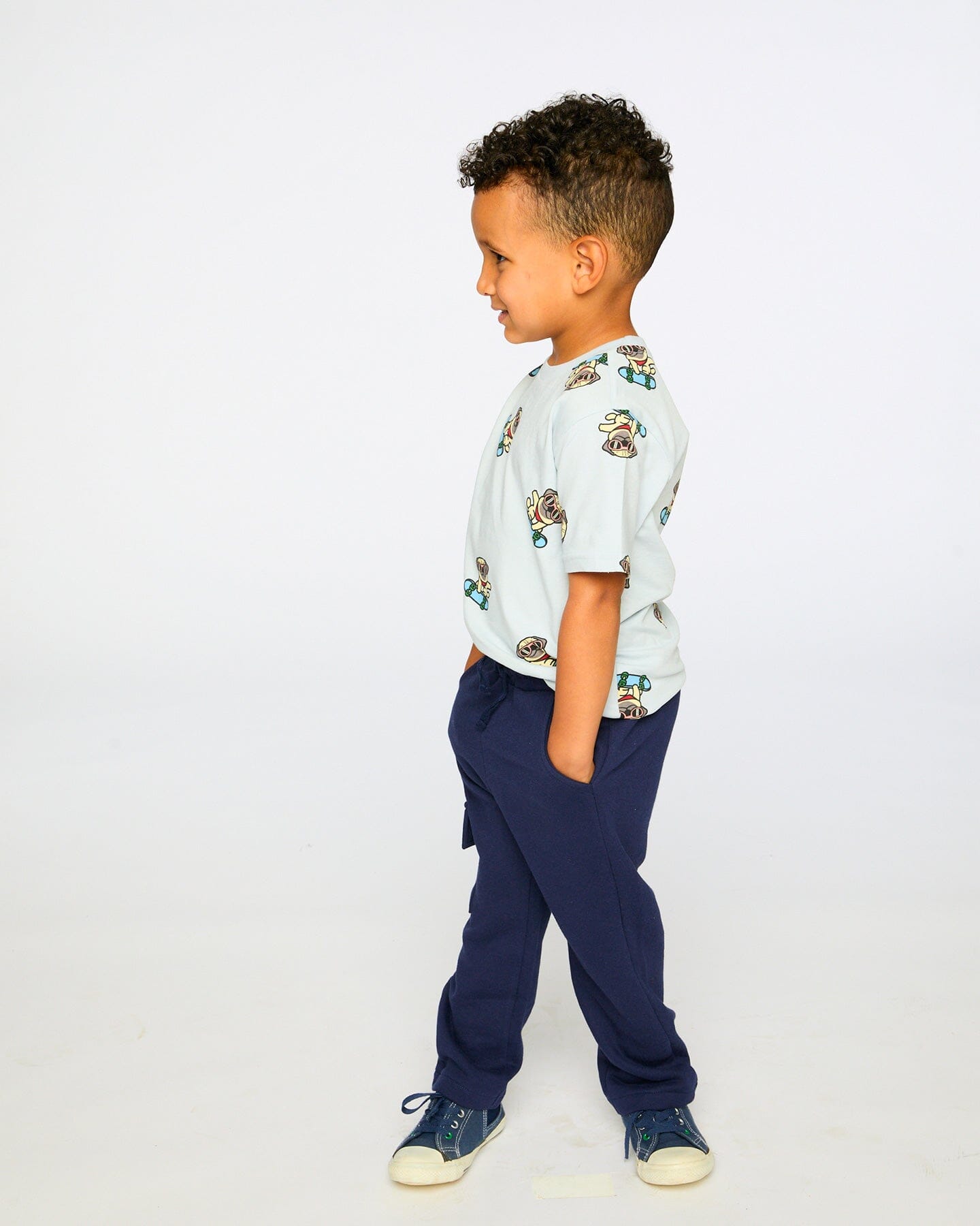 Organic Cotton Jersey T-Shirt Blue Pug Print - H30U72_3H120