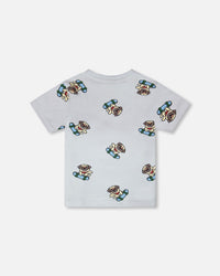 Organic Cotton Jersey T-Shirt Blue Pug Print - H30U72_3H120