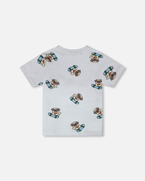 Organic Cotton Jersey T-Shirt Blue Pug Print - H30U72_3H120