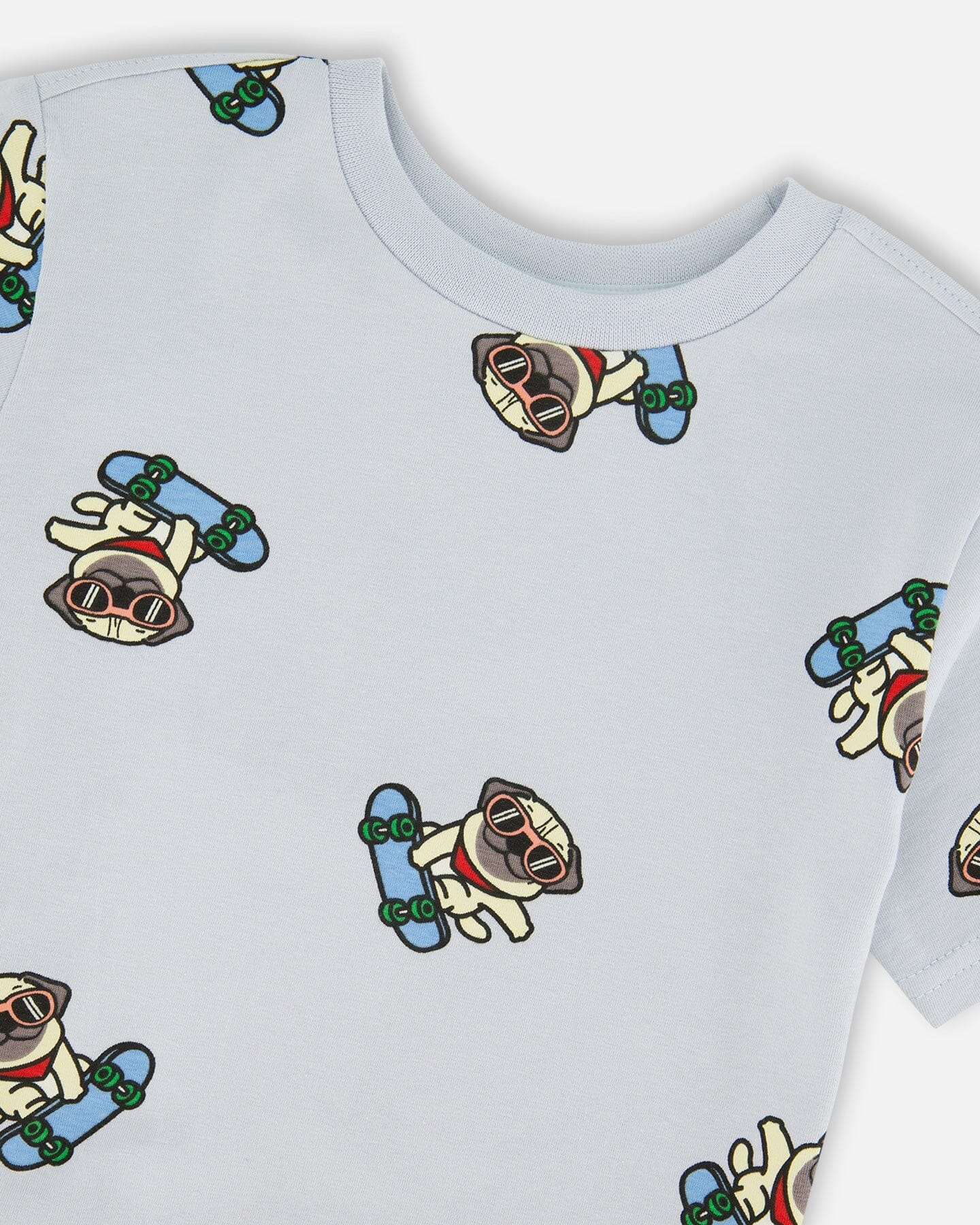Organic Cotton Jersey T-Shirt Blue Pug Print - H30U72_3H120