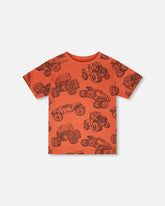 Organic Cotton Jersey T-Shirt Orange Printed Trucks
