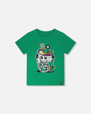 Organic Cotton Jersey T-Shirt With Print Green - H30U73_03140