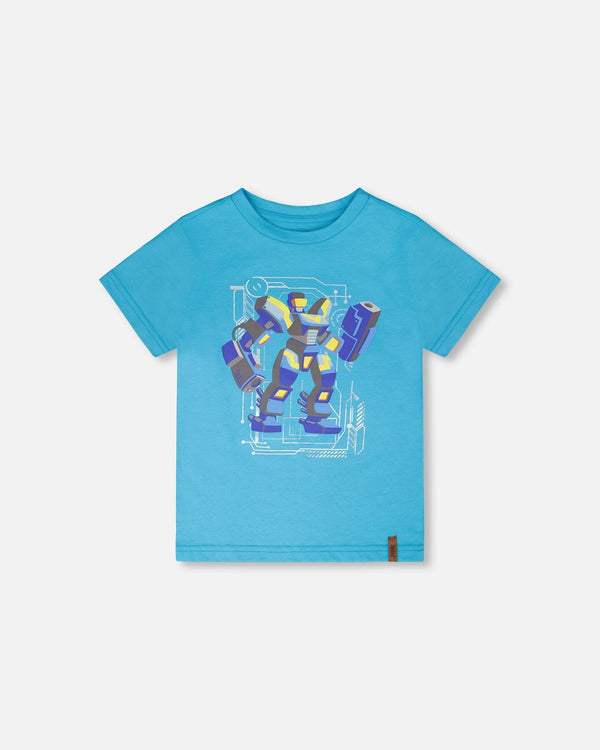 Organic Cotton Jersey T-Shirt With Print Sky Blue - H30U73_04001
