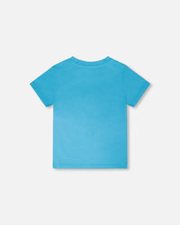 Organic Cotton Jersey T-Shirt With Print Sky Blue - H30U73_04001