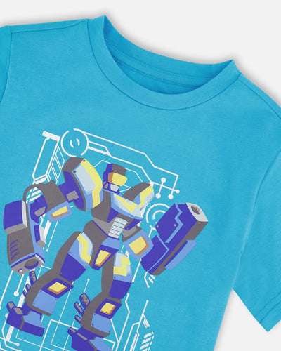 Organic Cotton Jersey T-Shirt With Print Sky Blue - H30U73_04001