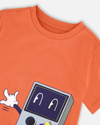 Organic Cotton Jersey T-Shirt With Print Orange - H30U73_08230